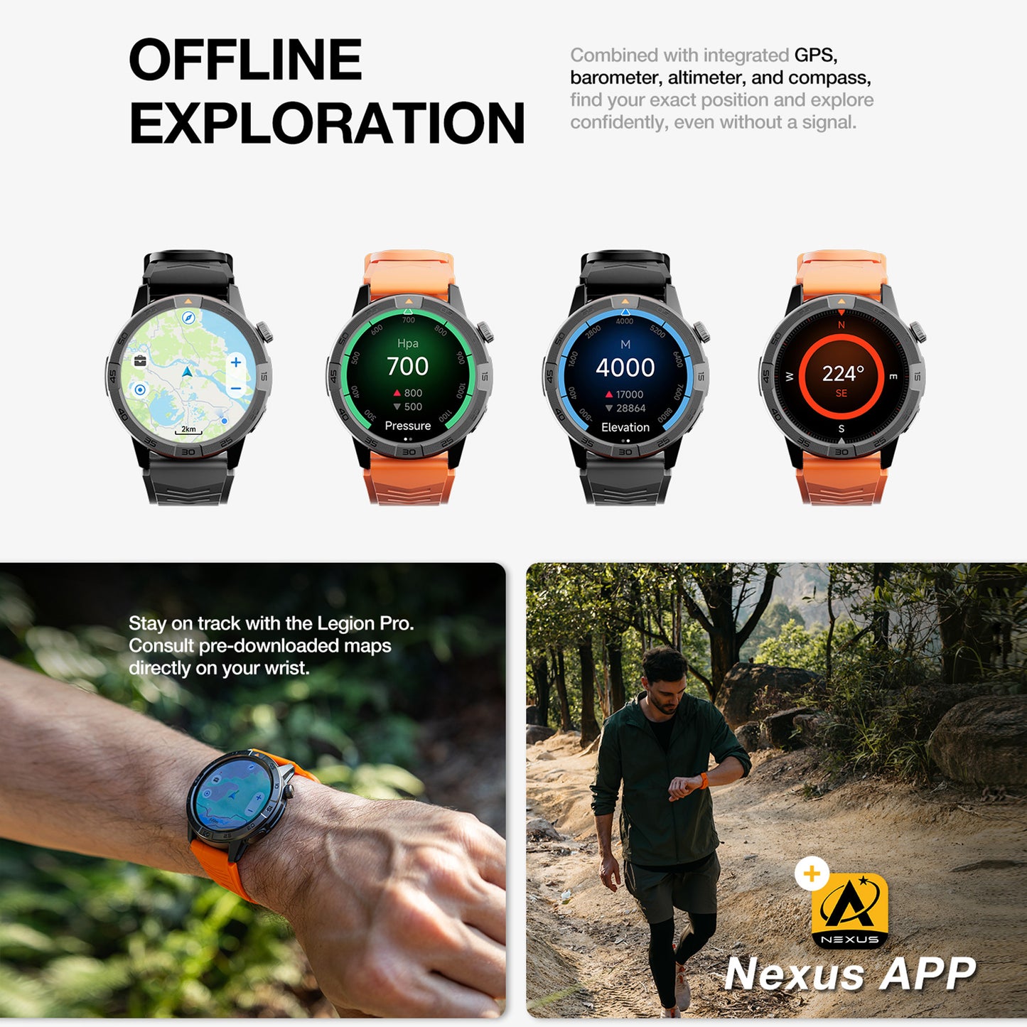 AGM Legion Pro | GPS | Carte hors ligne | 5 ATM | Étanchéité IP68 | Plus de 100 modes sportifs | Montre connectée