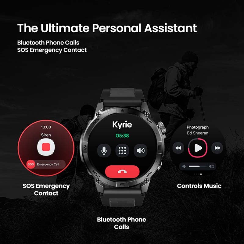 Zeblaze Stratos 2 Plus GPS montre intelligente 1.43 ''AMOLED affichage boussole altimètre barométrique Bluetooth appels téléphoniques Smartwatch