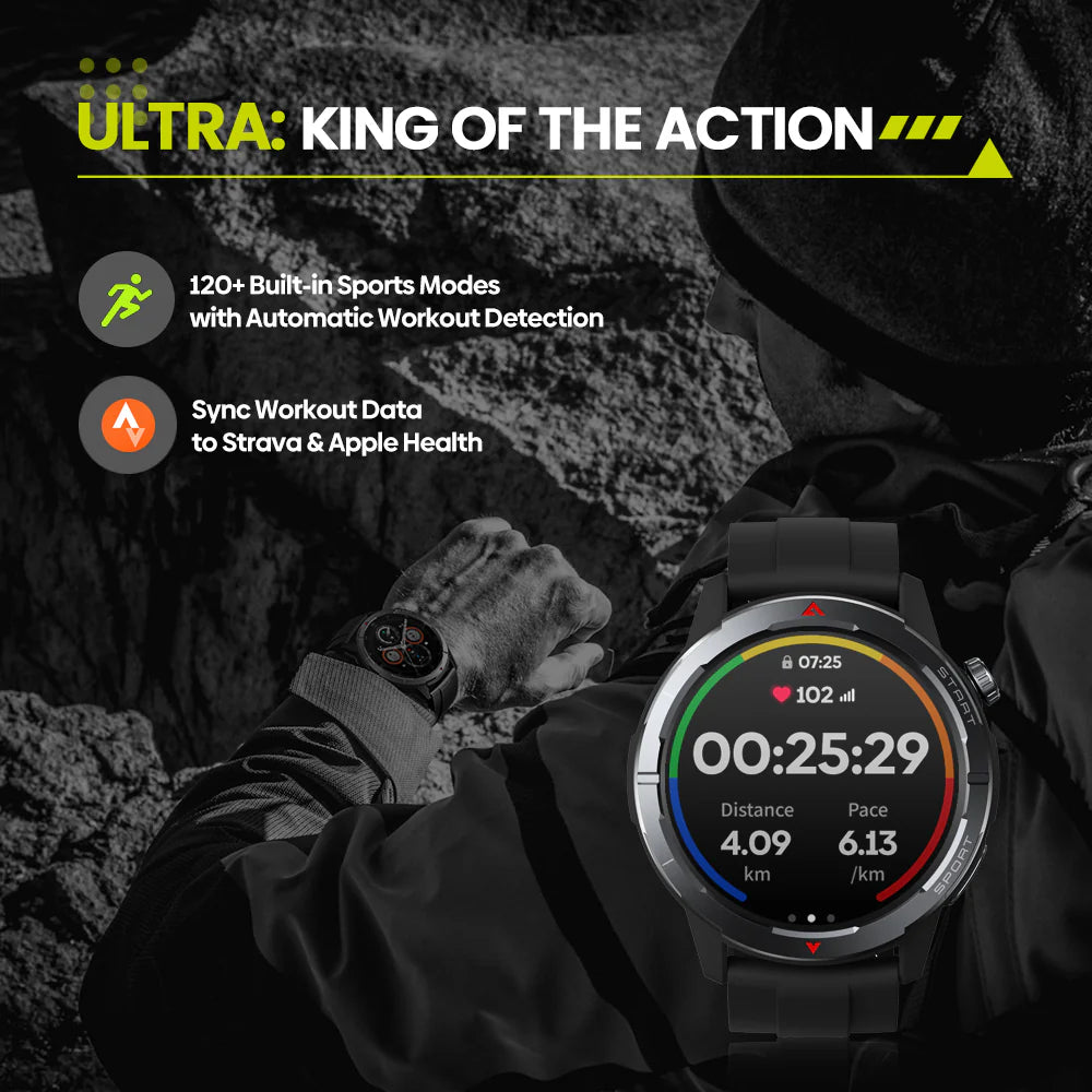 Zeblaze-Montre intelligente GPS Stratos 3 Ultra, bande touristique intégrée, GNSS, boussole, altimètre barométrique, 5 iko, longue durée de vie de la batterie