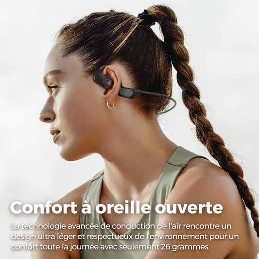 SoundPEATS Runfree Lite2 Casque Ouvert Bluetooth 5.3, Écouteurs sans Fil à Conduction d'air, Conducteur de 16,2 mm pour des Basses Améliorées, 2 Micros pour des Appels Clairs, Ajustement Confortable
