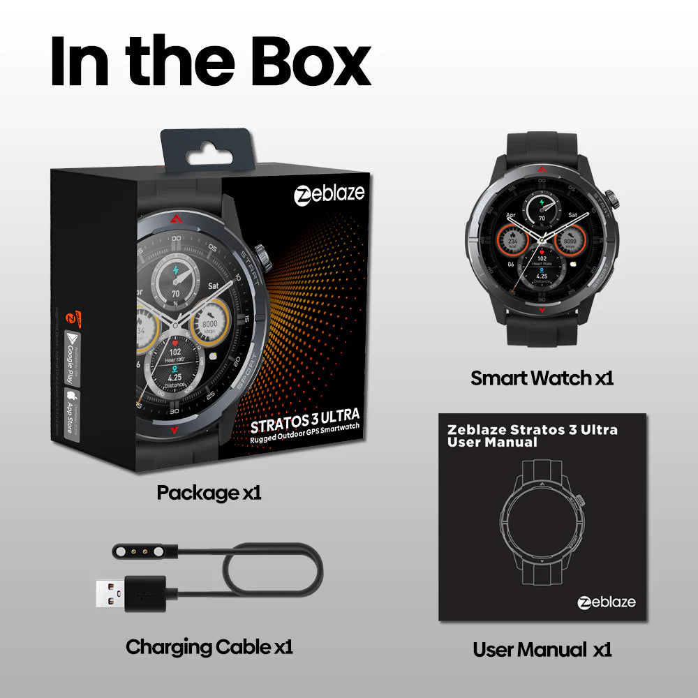 Zeblaze-Montre intelligente GPS Stratos 3 Ultra, bande touristique intégrée, GNSS, boussole, altimètre barométrique, 5 iko, longue durée de vie de la batterie