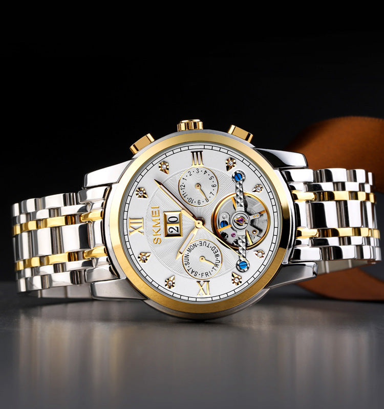 SKMEI  - Montre automatique mécanique en acier inoxydable étanche à 30 m, 42 mm, pour homme