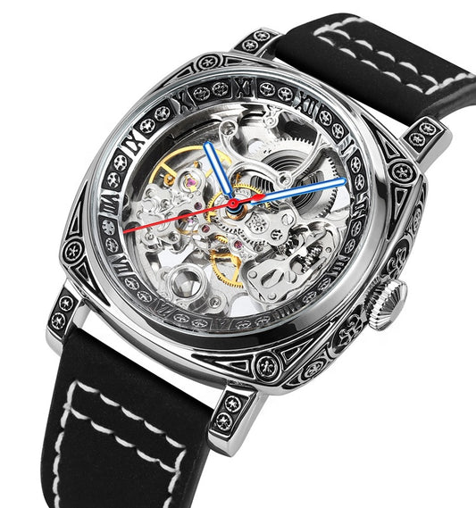 SKMEI - Montre mécanique pour homme, étanche 3 ATM, automatique, bracelet en cuir