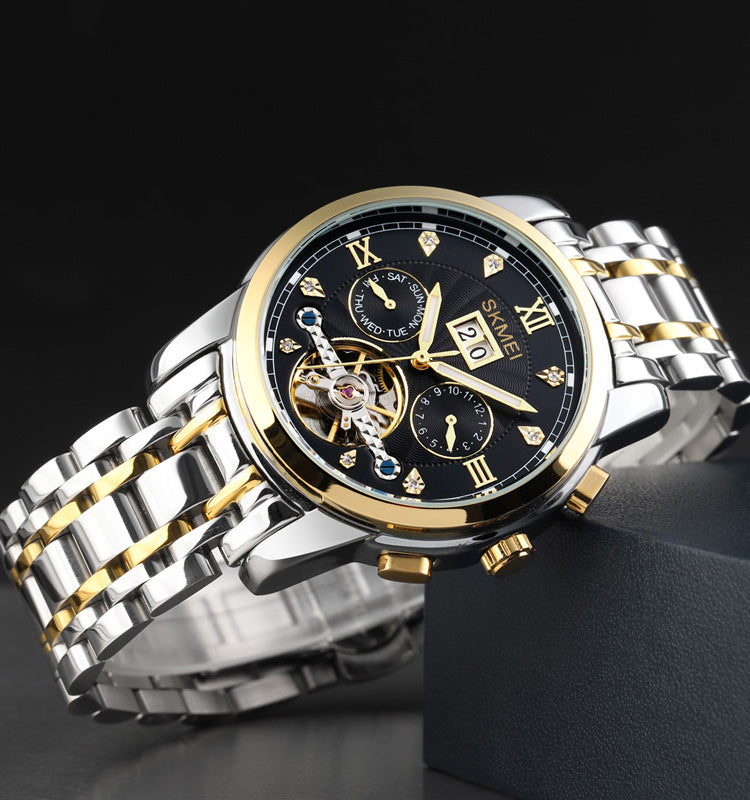 SKMEI  - Montre automatique mécanique en acier inoxydable étanche à 30 m, 42 mm, pour homme