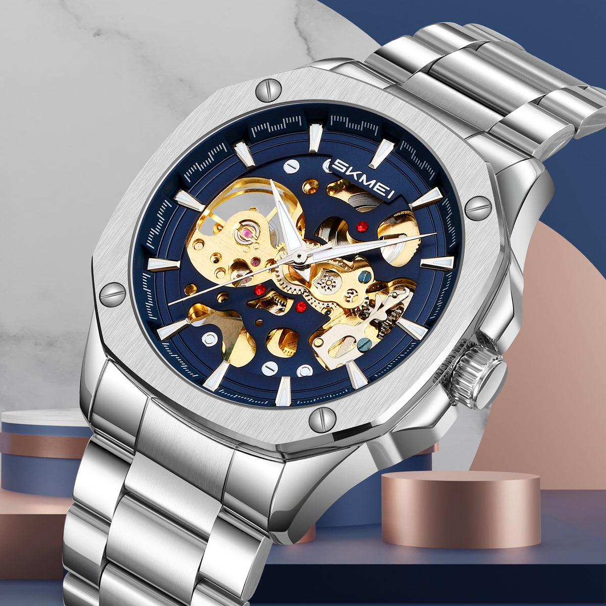 SKMEI - Montre étanche en acier inoxydable - mécanique automatique