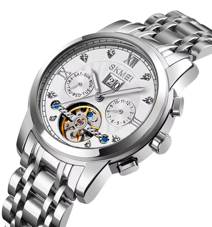 SKMEI  - Montre automatique mécanique en acier inoxydable étanche à 30 m, 42 mm, pour homme