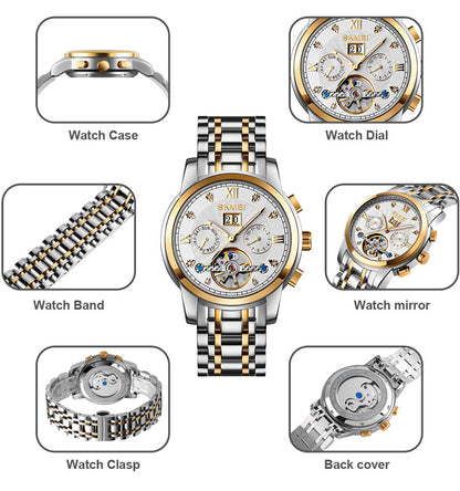 SKMEI  - Montre automatique mécanique en acier inoxydable étanche à 30 m, 42 mm, pour homme