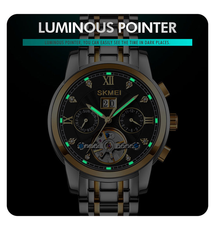 SKMEI  - Montre automatique mécanique en acier inoxydable étanche à 30 m, 42 mm, pour homme