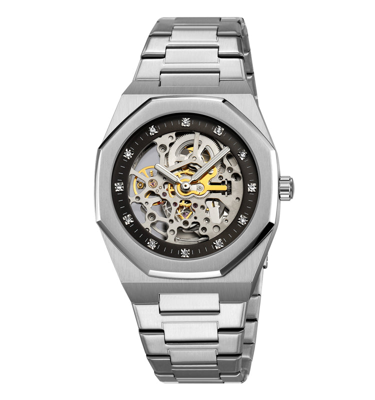 SKMEI - Montre mécanique - bracelet en acier inoxydable affichage automatique étanche