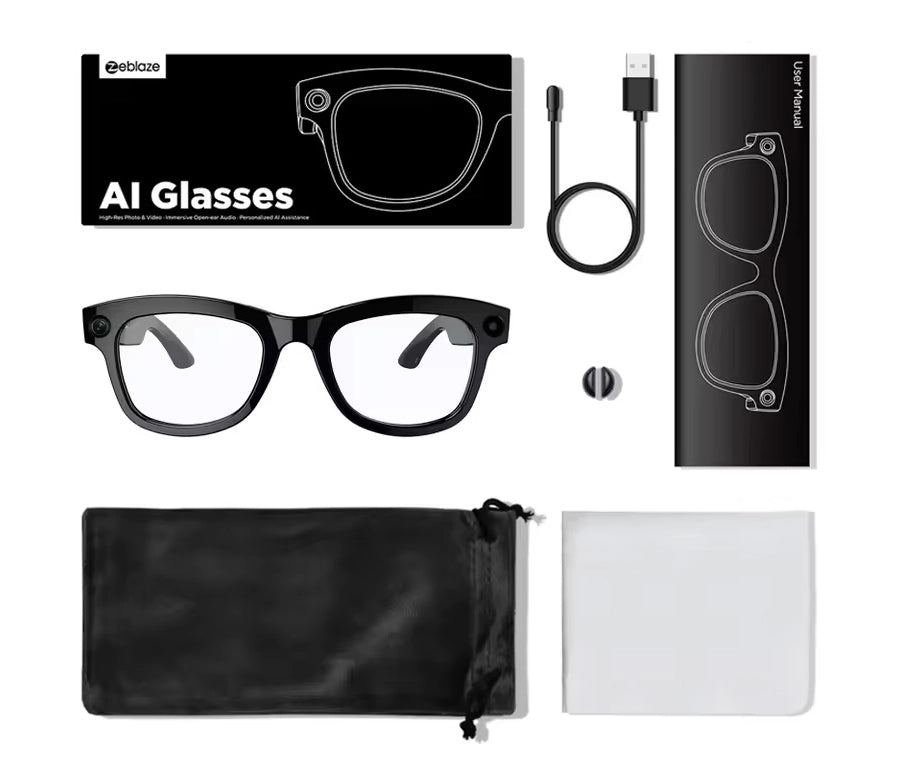 Zeblaze lunettes de tir haute résolution Photo et vidéo Audio à oreille ouverte AI personnalisé avec ChatGPT-4o Wi-Fi 5Ghz 32GB de stockage